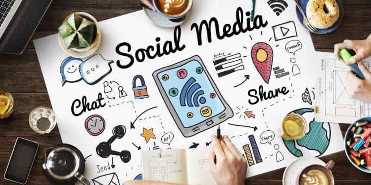 A collage inspired by social media as a channel for indirect advertising or indirect marketing.